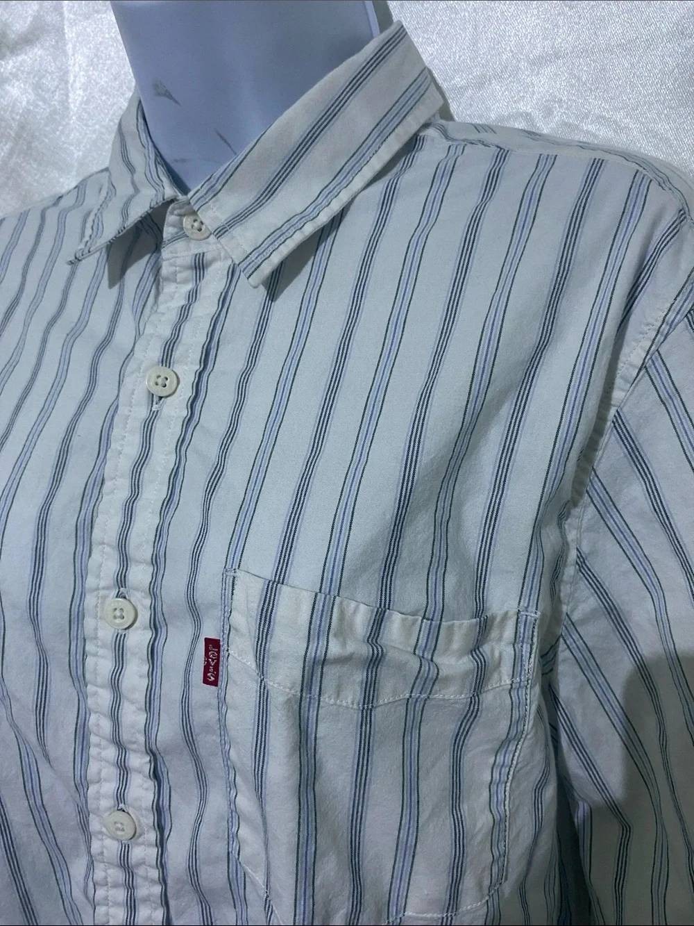 Levi's White Button-Down Shirt with Gray Stripes